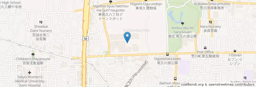 Mapa de ubicacion de 東京都立大学 荒川キャンパス en Japonya, 東京都.