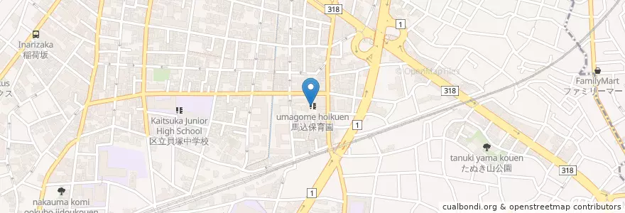 Mapa de ubicacion de 馬込保育園 en Japão, Tóquio, 大田区.