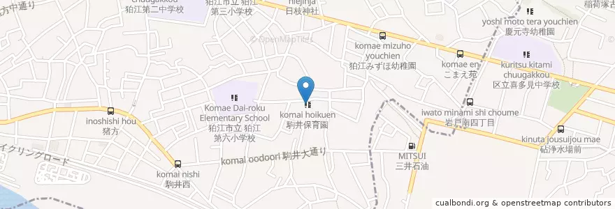 Mapa de ubicacion de 駒井保育園 en Jepun, 東京都, 狛江市.