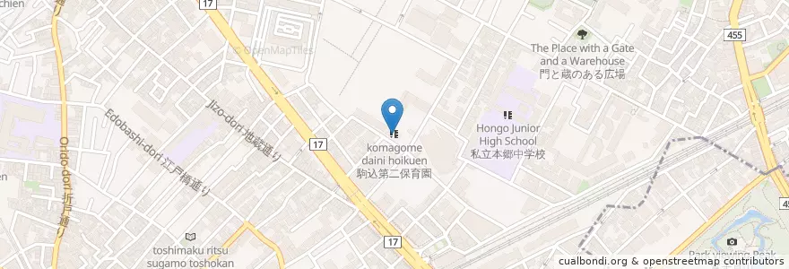 Mapa de ubicacion de 駒込第二保育園 en Japão, Tóquio, 豊島区.