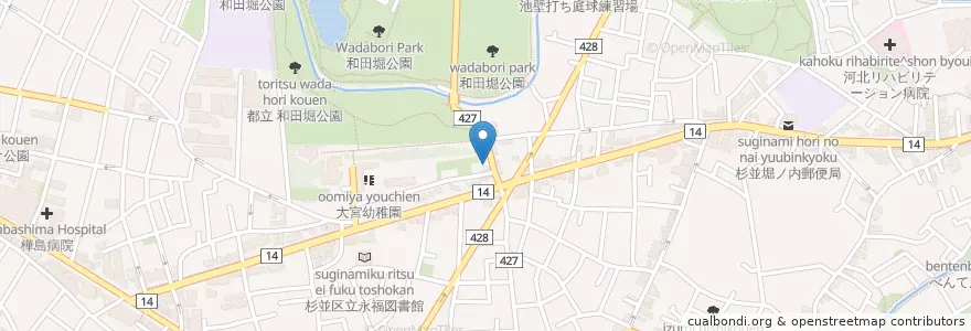 Mapa de ubicacion de 高井戸警察署大宮八幡駐在所 en Japón, Tokio, Suginami.