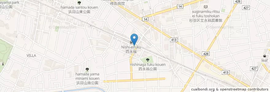 Mapa de ubicacion de 高井戸警察署西永福駅前交番 en اليابان, 東京都, 杉並区.