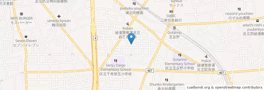 Mapa de ubicacion de 高和保育園 en Japão, Tóquio, 足立区.