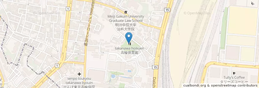 Mapa de ubicacion de 高輪保育園 en Japão, Tóquio, 港区.