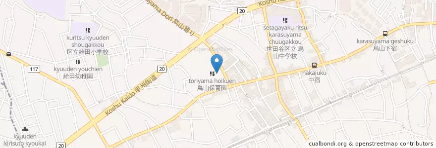 Mapa de ubicacion de 鳥山保育園 en Japan, Tokio, 世田谷区.