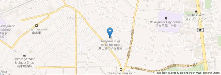 Mapa de ubicacion de 鳥山杉の子保育園 en 일본, 도쿄도, 世田谷区.
