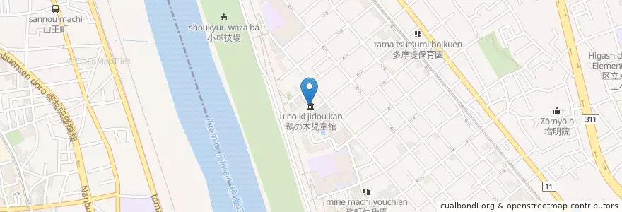 Mapa de ubicacion de 鵜の木児童館 en 日本, 神奈川県, 東京都, 川崎市.