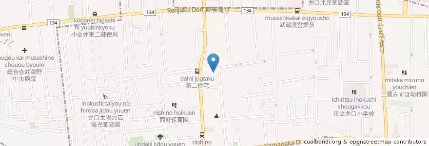 Mapa de ubicacion de 鶏鳴幼稚園 en Japonya, 東京都, 三鷹市.