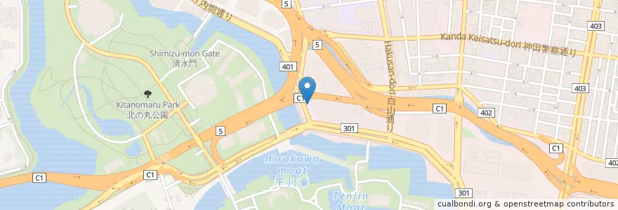 Mapa de ubicacion de 麹町警察署竹橋交番 en Япония, Токио, Тиёда.