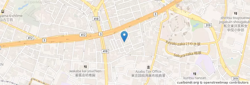 Mapa de ubicacion de 麻布みこころ幼稚園 en 일본, 도쿄도, 미나토.