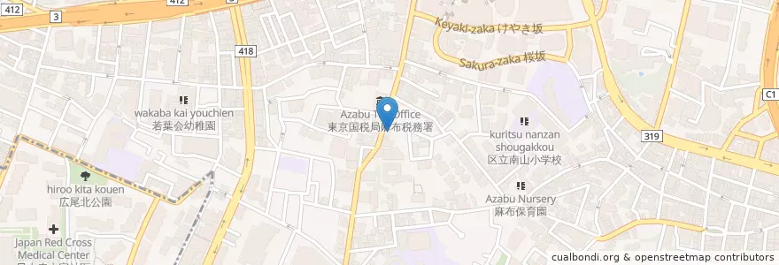 Mapa de ubicacion de 麻布消防署 en Япония, Токио, Минато.