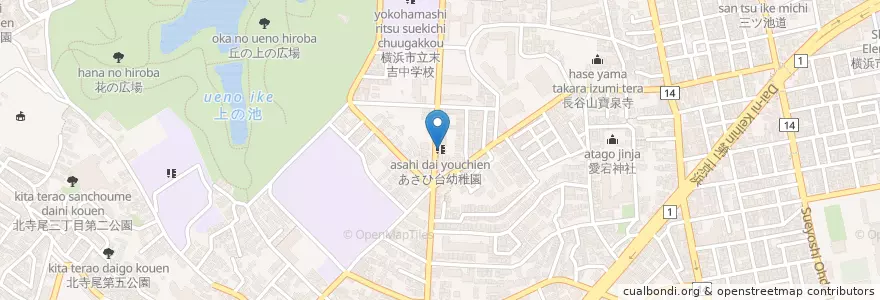Mapa de ubicacion de あさひ台幼稚園 en Japonya, 神奈川県, 横浜市, 鶴見区.