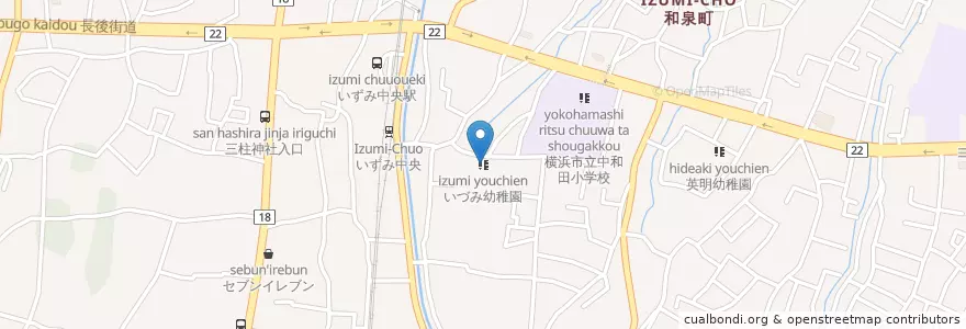 Mapa de ubicacion de いづみ幼稚園 en Japan, Kanagawa Prefecture, Yokohama, Izumi Ward.