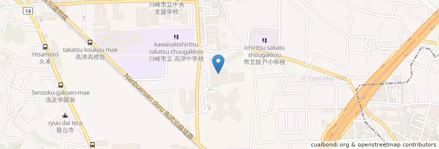 Mapa de ubicacion de かながわサイエンスパーク内郵便局 en Japan, Kanagawa Prefecture, Kawasaki, Takatsu Ward.