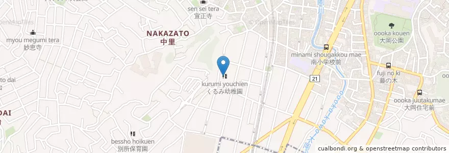 Mapa de ubicacion de くるみ幼稚園 en 日本, 神奈川県, 横浜市, 南区.