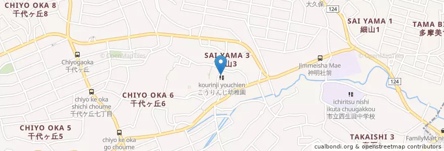 Mapa de ubicacion de こうりんじ幼稚園 en Japón, Prefectura De Kanagawa, Kawasaki, 麻生区.