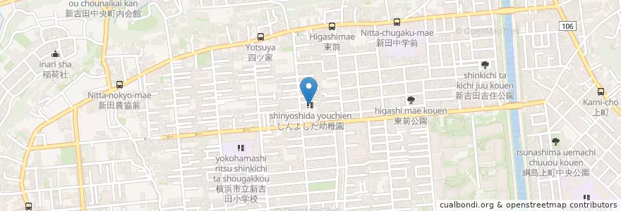 Mapa de ubicacion de しんよしだ幼稚園 en 日本, 神奈川県, 横浜市, 港北区.