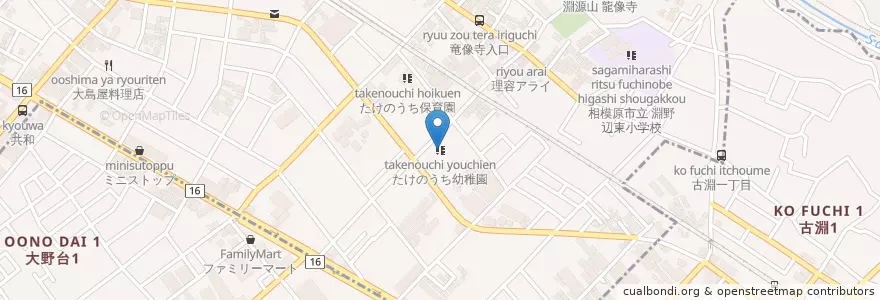 Mapa de ubicacion de たけのうち幼稚園 en Япония, Канагава, Сагамихара.