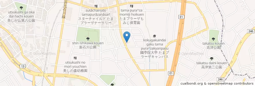 Mapa de ubicacion de たまプラーザ駅南口郵便局 en Japan, 神奈川県, Yokohama, 青葉区.
