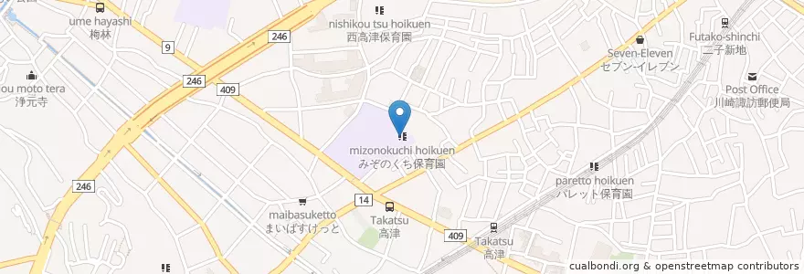 Mapa de ubicacion de みぞのくち保育園 en 日本, 神奈川縣, 川崎市, 高津区.