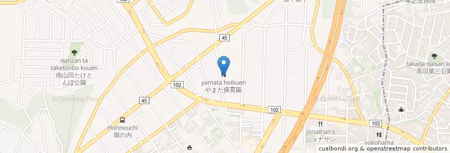 Mapa de ubicacion de やまた保育園 en اليابان, كاناغاوا, 横浜市, 都筑区.