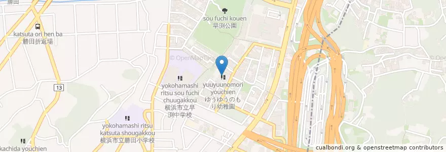 Mapa de ubicacion de ゆうゆうのもり幼稚園 en اليابان, كاناغاوا, 横浜市, 都筑区.