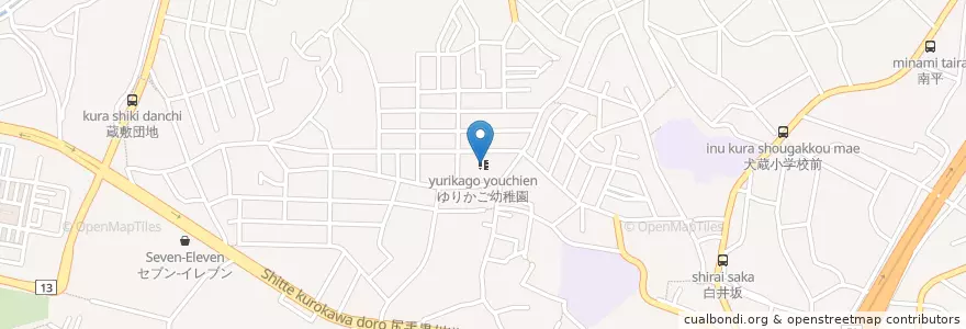 Mapa de ubicacion de ゆりかご幼稚園 en 일본, 가나가와현, 川崎市, 宮前区.