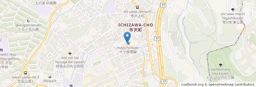 Mapa de ubicacion de マヤ保育園 en Japan, Kanagawa Prefecture, Yokohama, Asahi Ward.