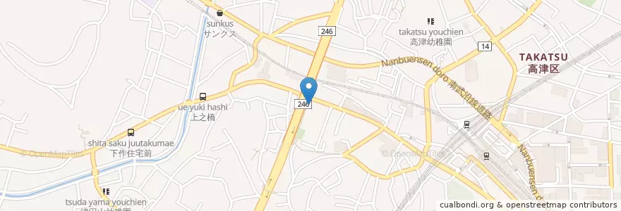Mapa de ubicacion de 下作延中央保育園 en Japan, Präfektur Kanagawa, 川崎市, 高津区.