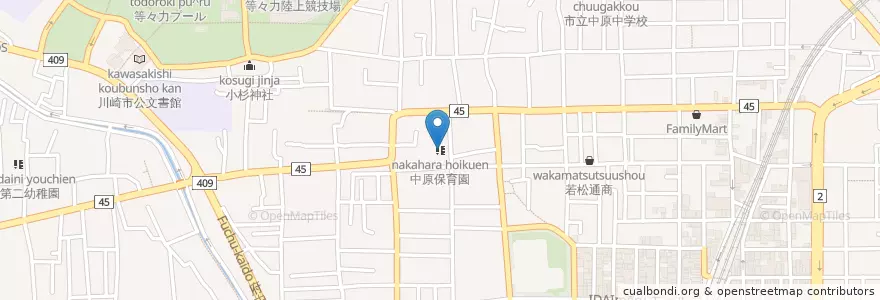 Mapa de ubicacion de 中原保育園 en Japan, Präfektur Kanagawa, 川崎市, 中原区.