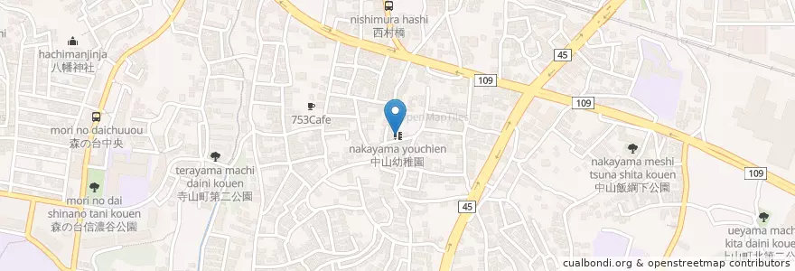 Mapa de ubicacion de 中山幼稚園 en اليابان, كاناغاوا, 横浜市, 緑区.