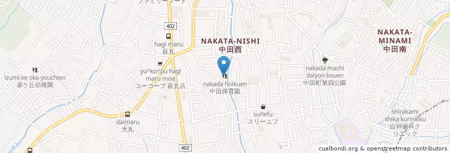 Mapa de ubicacion de 中田保育園 en Japón, Prefectura De Kanagawa, Yokohama, 泉区.