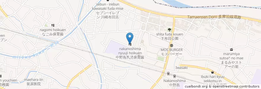 Mapa de ubicacion de 中野島保育園 en Jepun, 神奈川県, 川崎市, 多摩区.