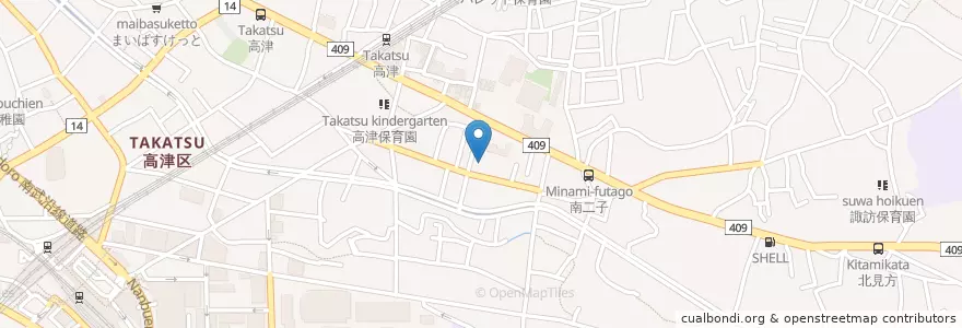 Mapa de ubicacion de 二子保育園 en Япония, Канагава, Кавасаки, Такацу.
