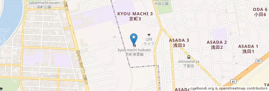Mapa de ubicacion de 京町保育園 en Japan, Kanagawa Prefecture, Kawasaki, Yokohama, Tsurumi Ward.