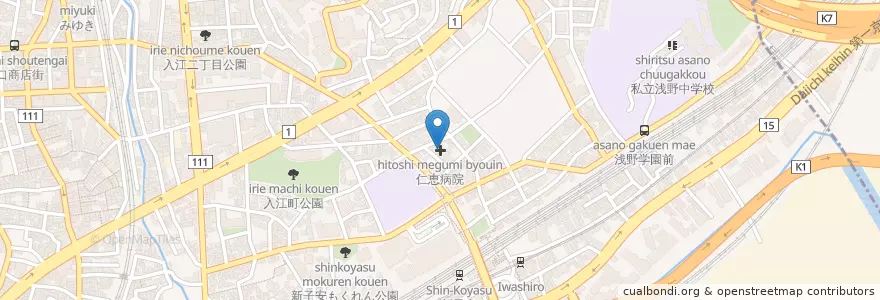 Mapa de ubicacion de 仁恵病院 en 日本, 神奈川縣, 横滨市, 神奈川区.