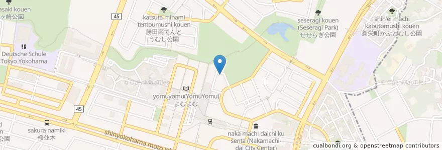 Mapa de ubicacion de 仲町台駅前郵便局 en Giappone, Prefettura Di Kanagawa, 横浜市, 都筑区.