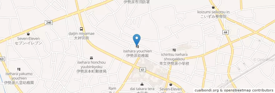 Mapa de ubicacion de 伊勢原幼稚園 en Japan, Kanagawa Prefecture, Isehara.