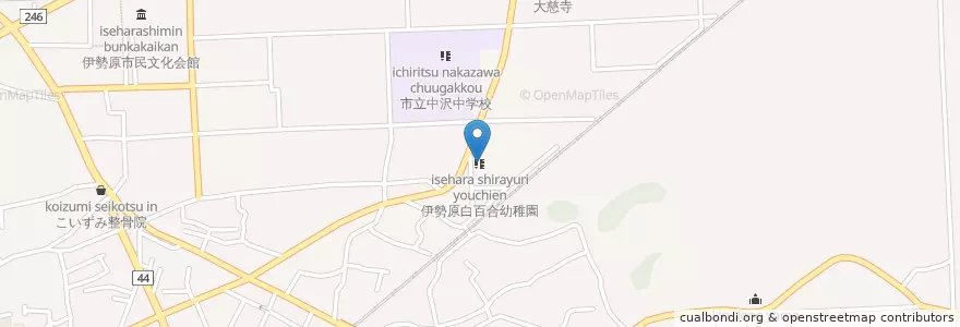 Mapa de ubicacion de 伊勢原白百合幼稚園 en 日本, 神奈川県, 伊勢原市.