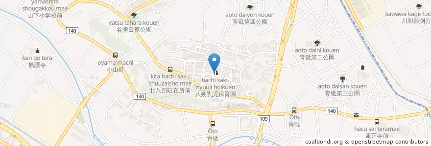 Mapa de ubicacion de 八朔乳児保育園 en 일본, 가나가와현, 요코하마시, 緑区.