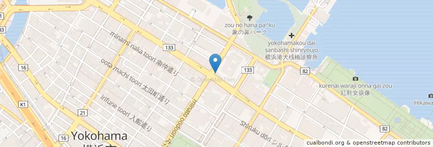 Mapa de ubicacion de 加賀町警察署本町交番 en اليابان, كاناغاوا, 横浜市, 中区.