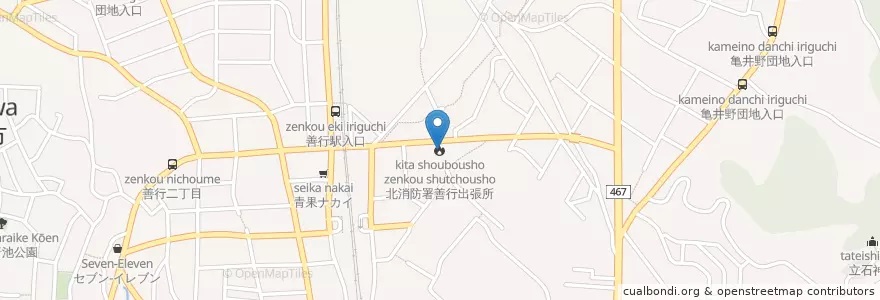 Mapa de ubicacion de 北消防署善行出張所 en 日本, 神奈川県, 藤沢市.
