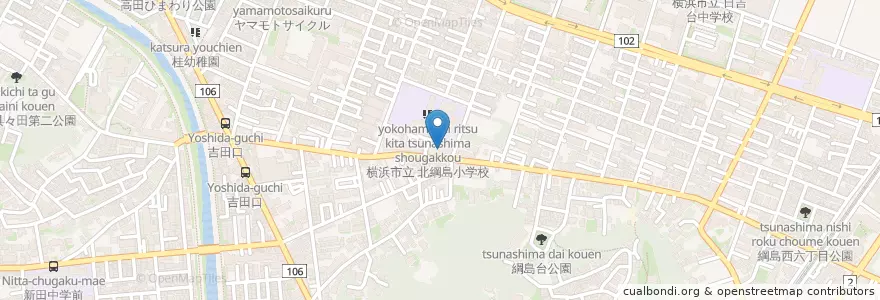 Mapa de ubicacion de 北綱島養護学校(肢体不自由) en 일본, 가나가와현, 요코하마시, 港北区.