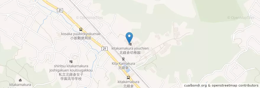 Mapa de ubicacion de 北鎌倉幼稚園 en 일본, 가나가와현, 鎌倉市.