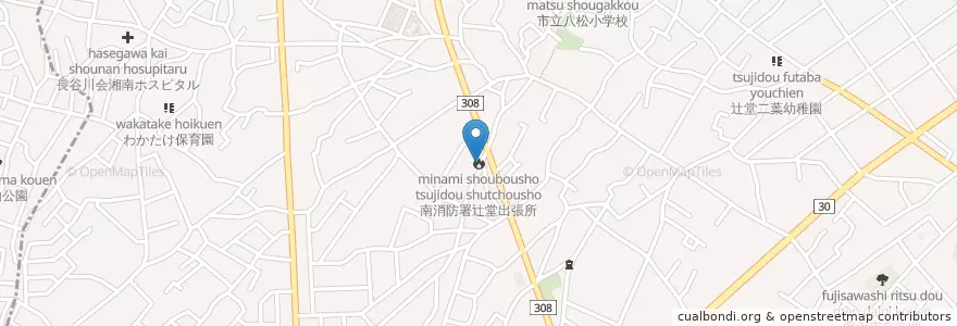 Mapa de ubicacion de 南消防署辻堂出張所 en Japan, Präfektur Kanagawa, 藤沢市.