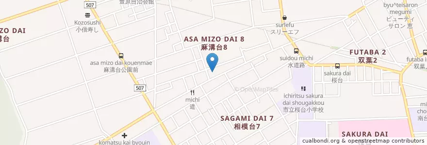 Mapa de ubicacion de 南消防署麻溝台分署 en اليابان, كاناغاوا, 相模原市, 南区.