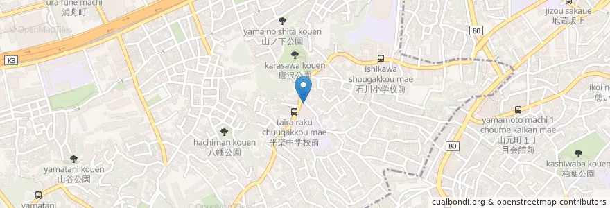 Mapa de ubicacion de 南警察署平楽交番 en ژاپن, 神奈川県, 横浜市, 南区, 中区.