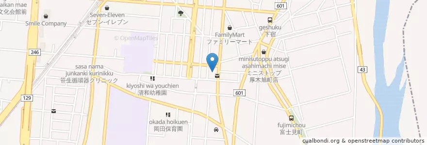 Mapa de ubicacion de 厚木旭町五郵便局 en 日本, 神奈川縣, 厚木市.