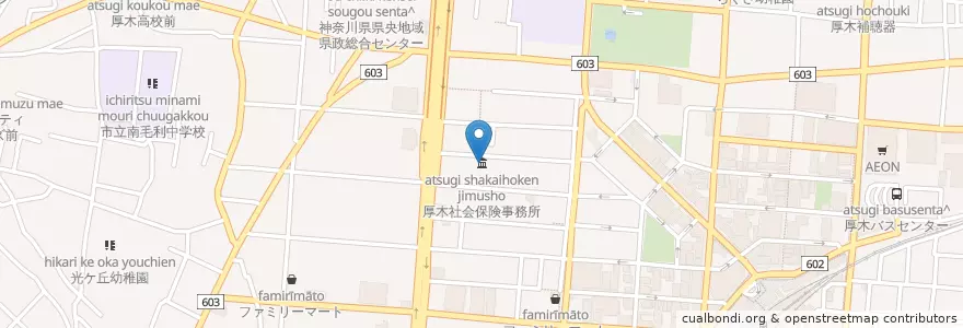 Mapa de ubicacion de 厚木社会保険事務所 en Япония, Канагава, Ацуги.