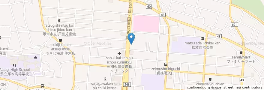 Mapa de ubicacion de 厚木警察署 en Jepun, 神奈川県, 厚木市.